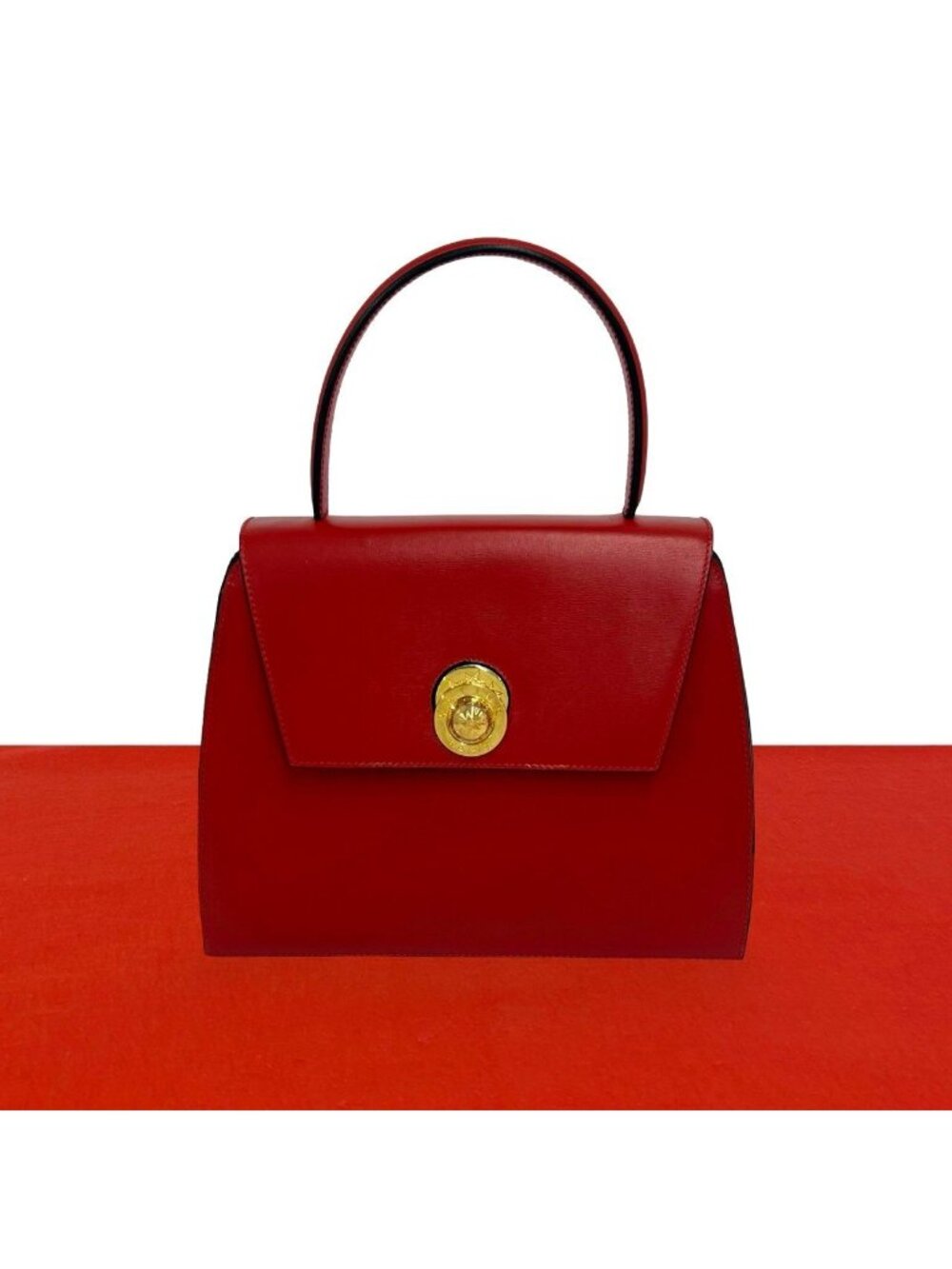 Celine Vintage Star Ball Logo Leather Handbag Mini Tote Red